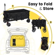 Sekey 48L Beach 400L Extended Collapsible Wagon Cart Load up to 440lbs, Utility Foldable Wagon, Heavy Duty Folding Wagon with Big All-Terrain Wheels & Drink Holders, Black