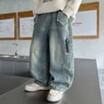 thumbnail image 6 of YMNXA Toddler Kids Boys Denim Pants Elastic Waist Straight Leg Wide Leg Loose Fit Comfortable Jeans Trousers With Pockets For Daily Wear,Blue,6-7 Years, 6 of 6