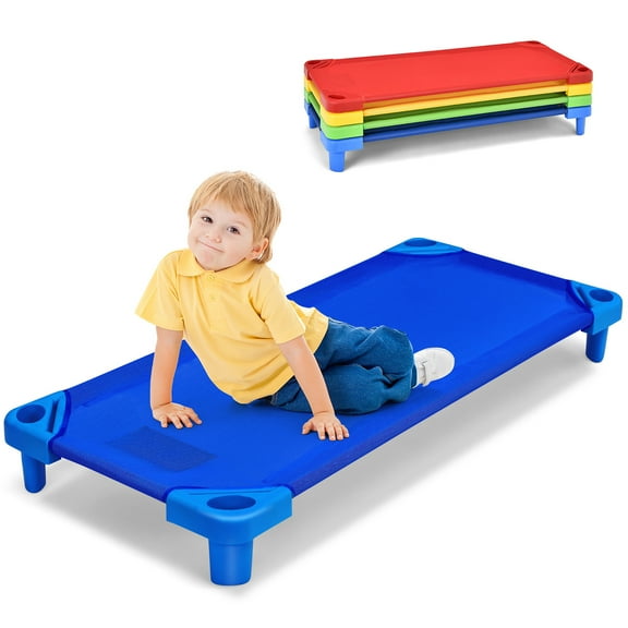 Costway Pack of 4 Kids Stackable Naptime Cot 51''Lx23''W Daycare Rest Mat Colorful