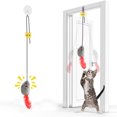 thumbnail image 1 of Ratón elástico para colgar en el marco de la puerta, juguete para gatos con sonido chirriante, no requiere pilas, ratón interactivo con cola de plumas., 1 of 6