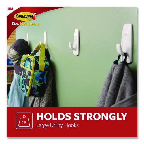 General Purpose Hooks, Large, Plastic, White, 5 lb Capacity, 12 Hooks and 18 Strips/Pack | Bundle of 10