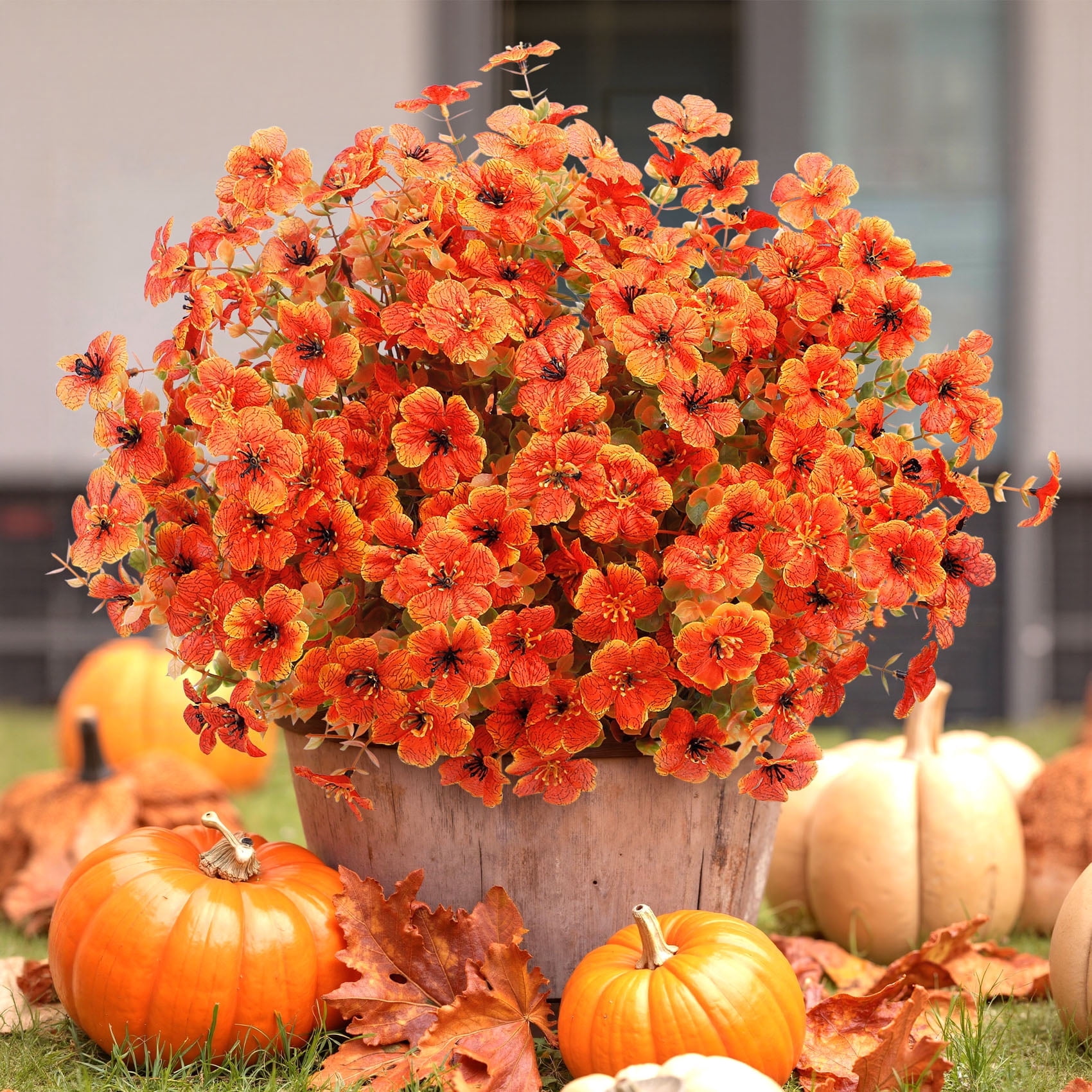 Scidweet Fall Artificial Flowers for Outdoors, 16 Bundles Autumn Faux Fake Flowers Fall Decorations for Home Garden, Orange