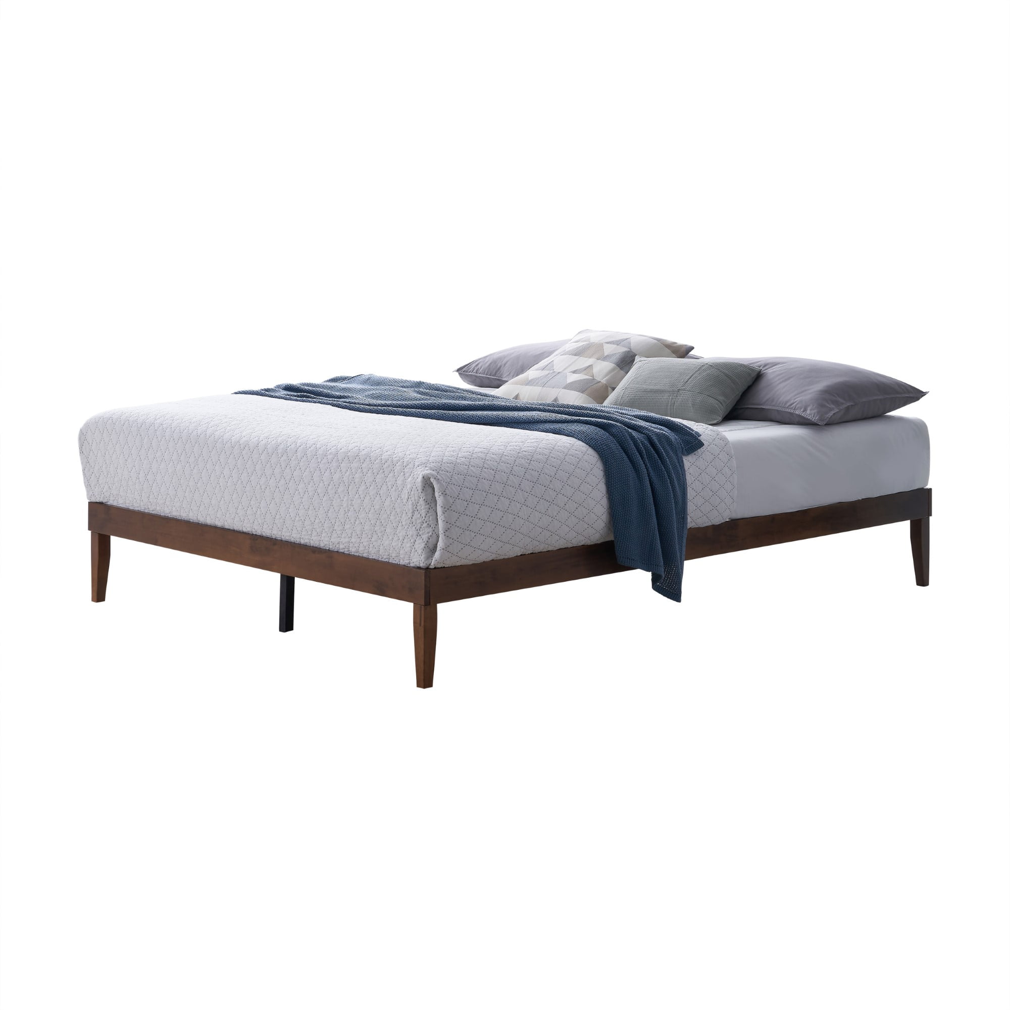 Home Design Zion Twin Solid Wood Platform Bed Frame with Slatted Wood Kit and Center Support, Brown, Easy Assembly