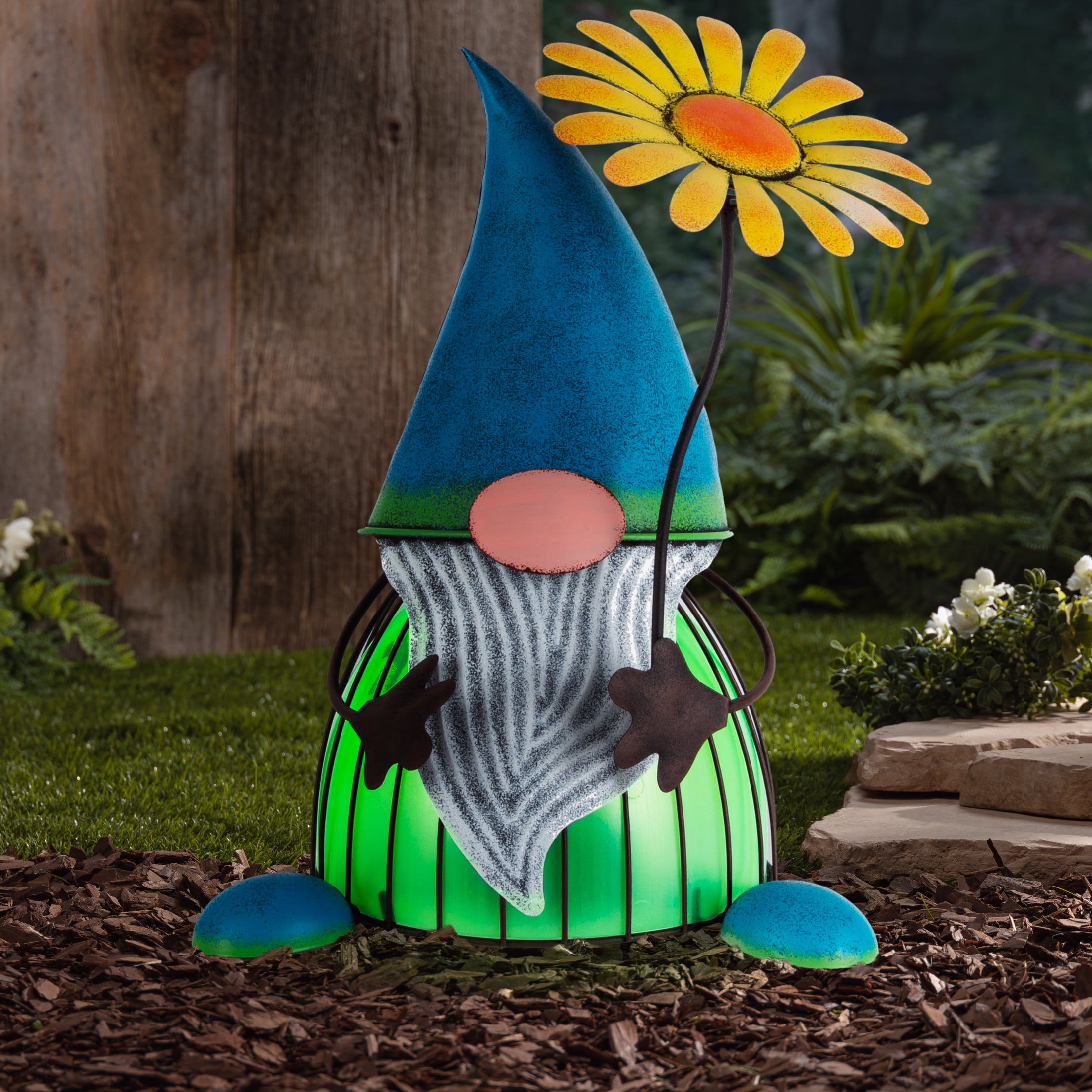 Mainstays 14"H Metal Rustic Brown Painted Solar Powered Light Up Gnome