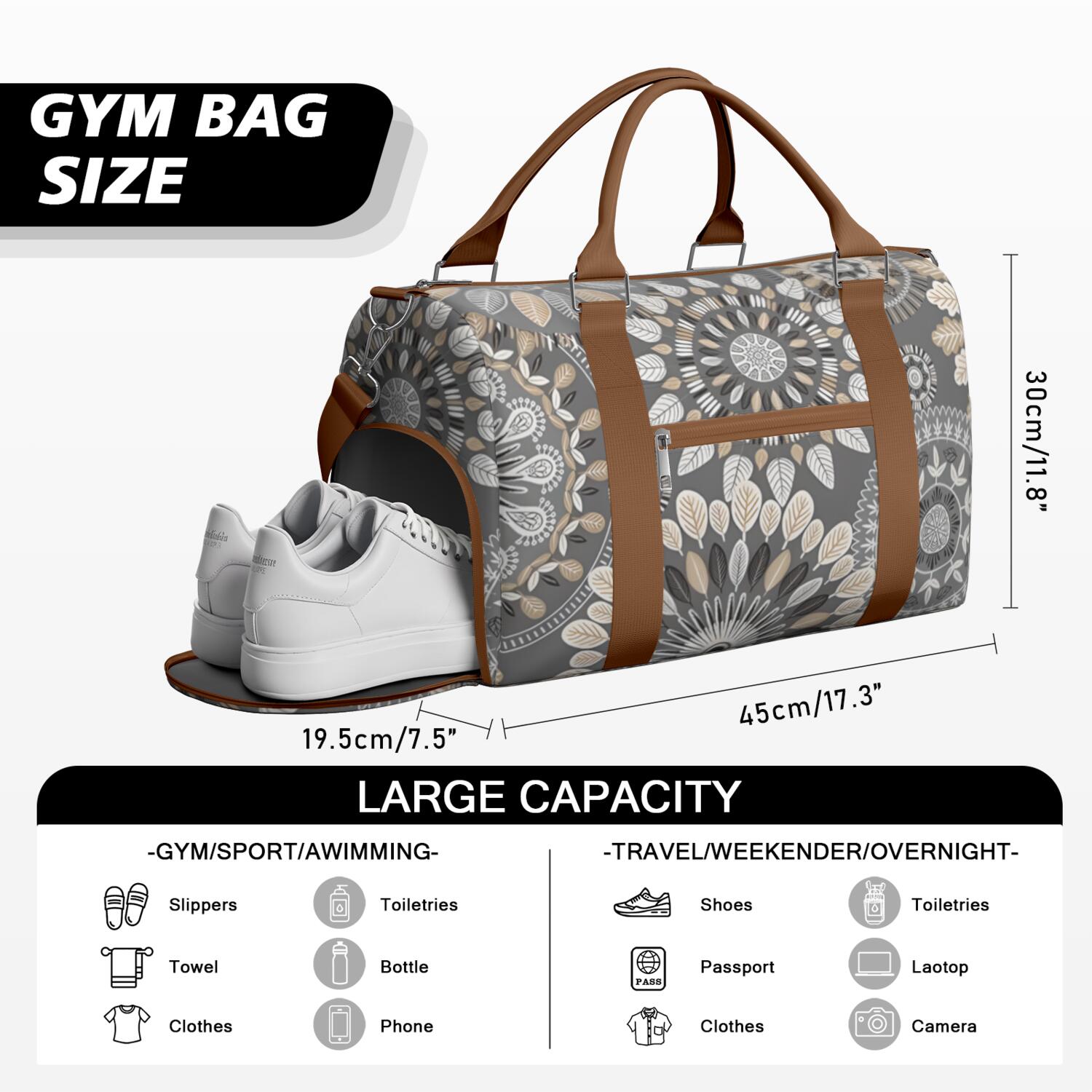 Boho Womens Gym Tote Duffle Bag with Wet Pocket & Shoe Compartment, Floral Checkered Travel Duffel Bag Overnight Weekender Hospital Tote Girls Workout Carry on Bag with Luggage Sleeve
