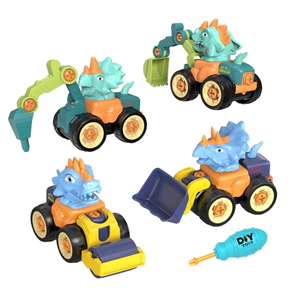 RKSTN Car Toys 4Pack Dinosaur Construction Truck Toys Educational Take Trucks, Engineering Car Dinosaur Toys For Boys 2 3 4 5 6 Year Old Birthday Gift Kids Toys
