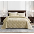 thumbnail image 2 of Chezmoi Collection Lux Beige Velvet Quilt King Set, 3-Piece Lush Plush Distressed Velvet Bedding All Season Lightweight Bedspread Brushed Microfiber Reverse with Diamond Stitch Quilting, 2 of 9
