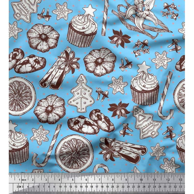 Soimoi Modal Satin Fabric Spices,Cookies & Cupcake Food Print Fabric by the Yard 42 Inch Wide
