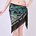 thumbnail image 2 of Xfvqtps Woman Sequin Dance Skirt Tassel Triangular Belt Belly Dancing Waist Towel Waist Chain Hip Towel Performance Skirt Green, 2 of 7