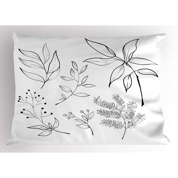 Ambesonne Botanical Pillow Sham, Sketched Botanical Theme, 36" X 20", Black and White