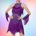 thumbnail image 4 of Vestido de fiesta Fernando con flecos y borlas lentejuelas para mujer Club Festival Rumba Morado 3XL, 4 of 8