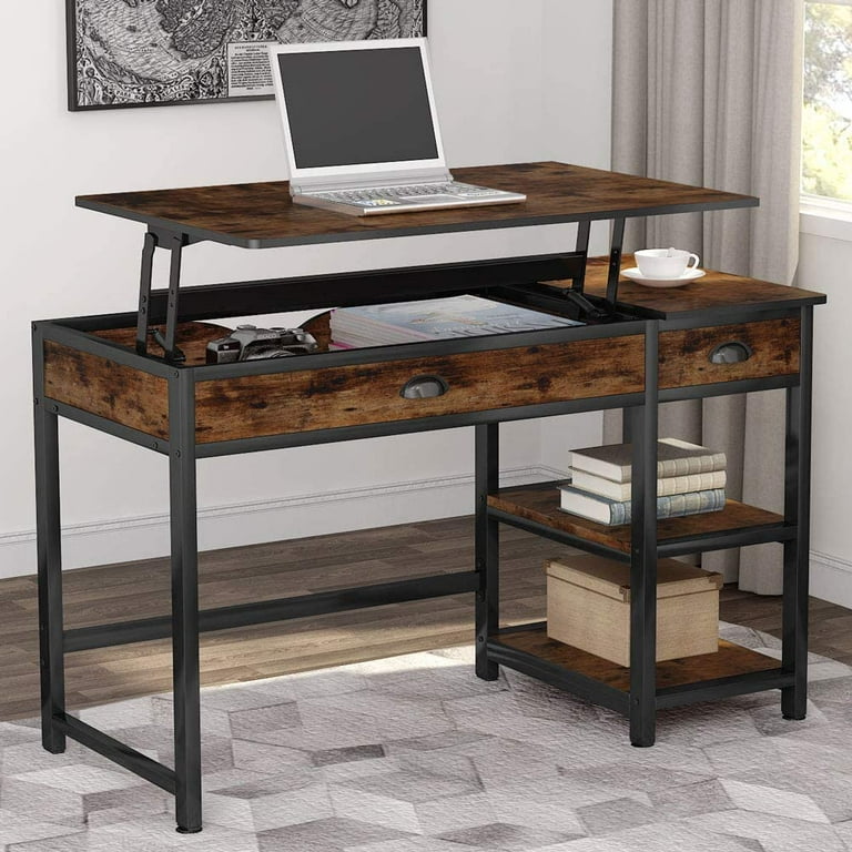 Rustic lift top computer desk with drawers outlet