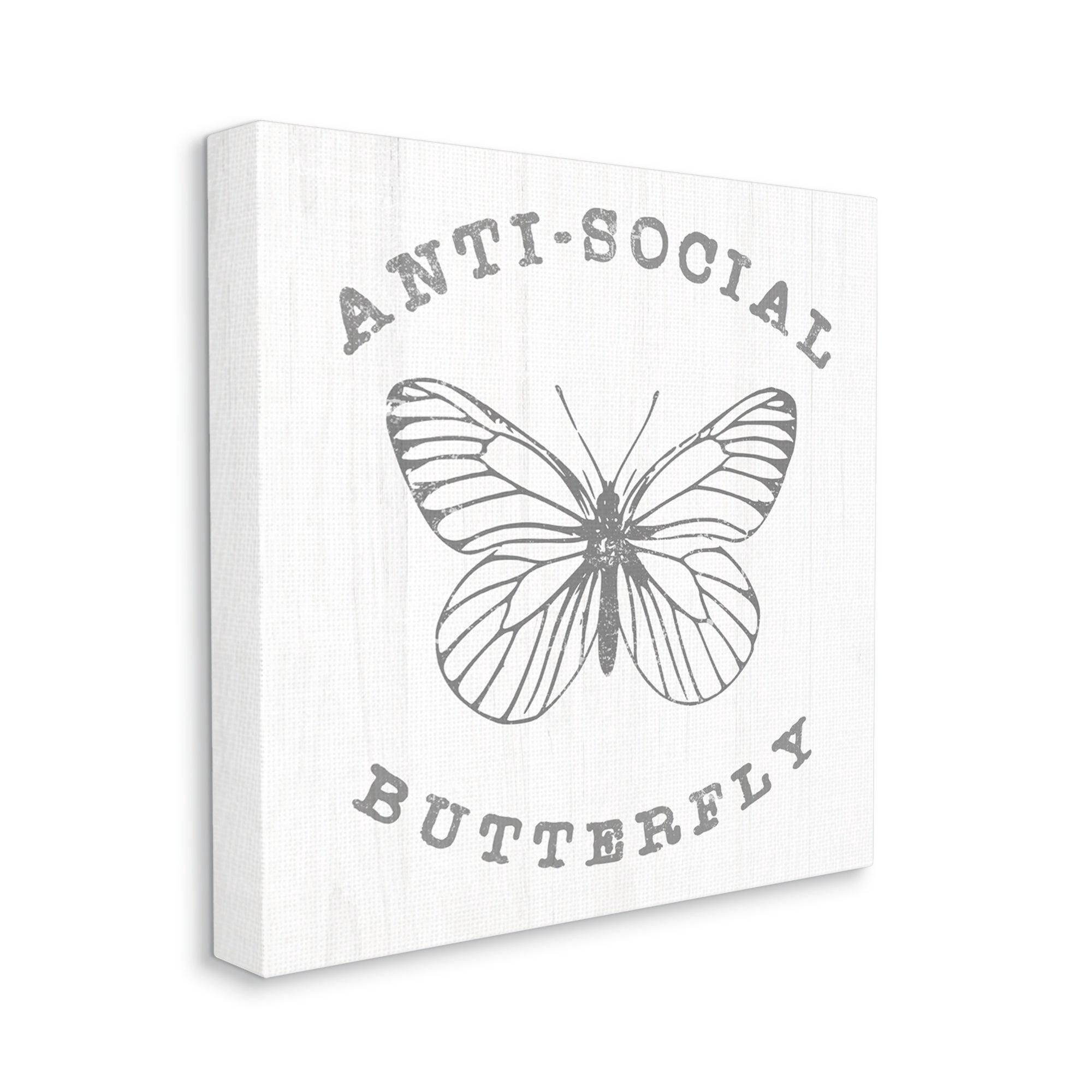 Stupell Industries Antisocial Butterfly Insect Outline Vintage Weathered Design Graphic Art Gallery Wrapped Canvas Print Wall Art, Design by Daphne Polselli