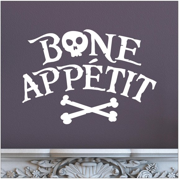 Halloween Bone Appetit Vinyl Lettering Wall Decal (12"H x 17"L White)