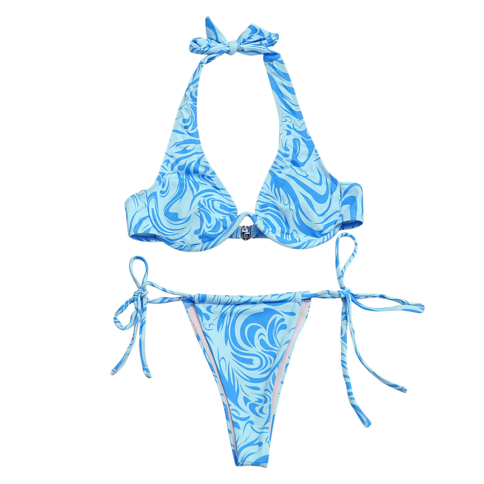 QIPOPIQ Clearance Women's Swimsuits Plus Floral Print Halter Split Print  Beachwear Bikini Set 