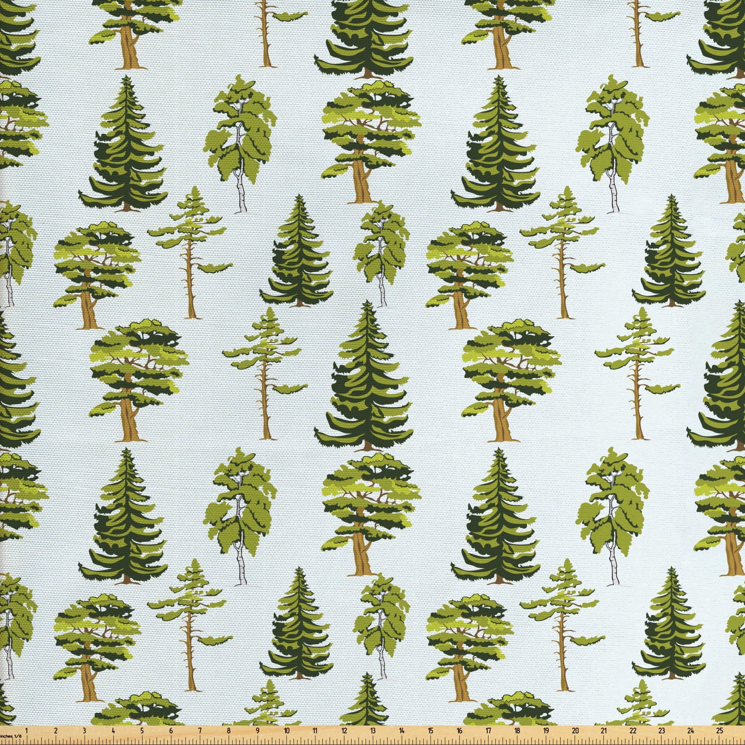 Leaves Fabric by The Yard, Repetitive Pine Oak Fir Trees Motifs on