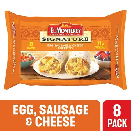 El Monterey Signature Egg, Sausage & Cheese Burritos, 36 oz, 8 Count (Frozen)