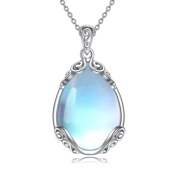925 Sterling Silver Moonstone Necklace Filigree Teardrop Pendant Necklace Jewelry Gift for Women (K-Filigree moonstone necklace)
