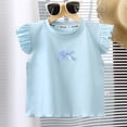 thumbnail image 2 of Splozh Girls Short Sleeve T Shirts 0-10 Years Crew Neck Flying Sleeve Casual Loose Summer Kids Tops,Light Blue,3-4 Years, 2 of 6