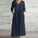thumbnail image 1 of ICHUANYI Clearance Fashion Women's Spring/Summer V-neck 3/4 Sleeve Cotton Linen Dress(Navy, M) ICHUANYI WER2023081203334, 1 of 6