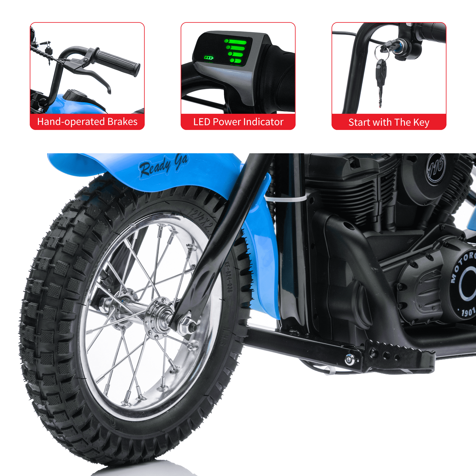 Roromall 24V Electric Dirt Bike, 250W Electric Motorcycle w/LED Light, Leather Seat- 2 Speed Max Up to 14MPH & 60 Minutes Continuous Motorbike