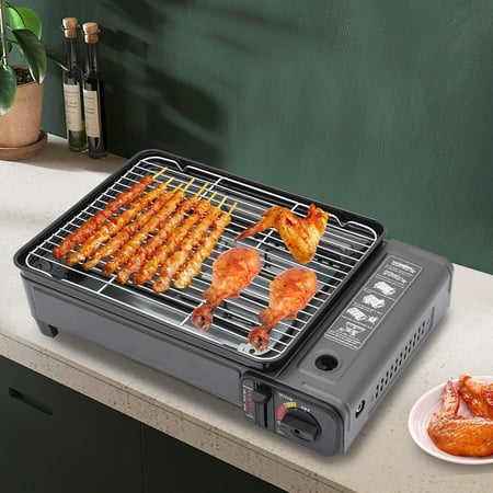 Black Portable Butane Grill Stove Camping Grill Gas Stove with A Portable Case for Outdoor Grilling