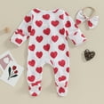 thumbnail image 3 of Bagilaanoe Newborn Baby Girl Valentines Day Clothes Footies Jumpsuit Heart Print Long Sleeve Bodysuit + Headband 3M 6M Infant Zipped One Piece Romper, 3 of 8