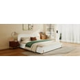thumbnail image 6 of Bed Frame White Boucle Upholstered Bed with Wavy Headboard Vertical Stitching, Queen, 6 of 7