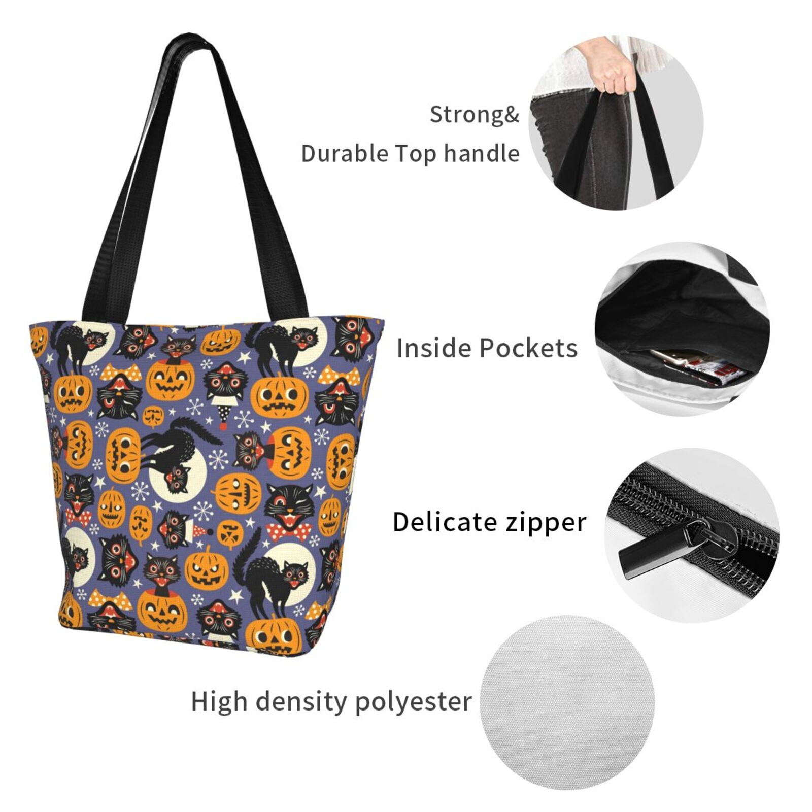 Ratiio Spooky Cats And Halloween Pumpkins Print Shoulder Bag for Women, Polyester Crossbody Purse Lightweight Handbag for Daily Travel and Casual Use