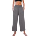 thumbnail image 4 of Petite Womens Wide Leg Crop Pants 2026 Summer Smocked Waist Pull On Casual Palazzo Trousers with Pockets Gray L, 4 of 6