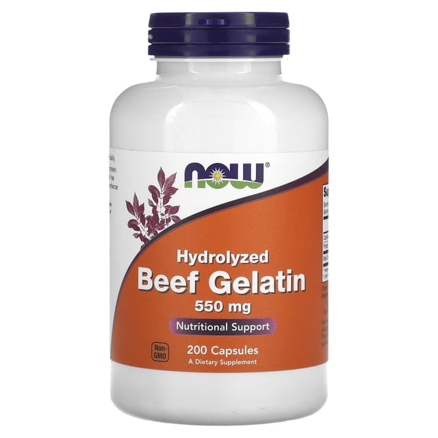 Gelatina de ternera Supplement NOW, 550 mg, hidrolizada, 200 cápsulas