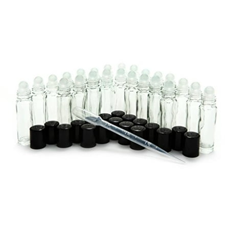 Style Perfume Bottle 24 New, High Quality, Clear, 10 ml Glass Roll on Perfume Bottles with 3 ml Dropper ()