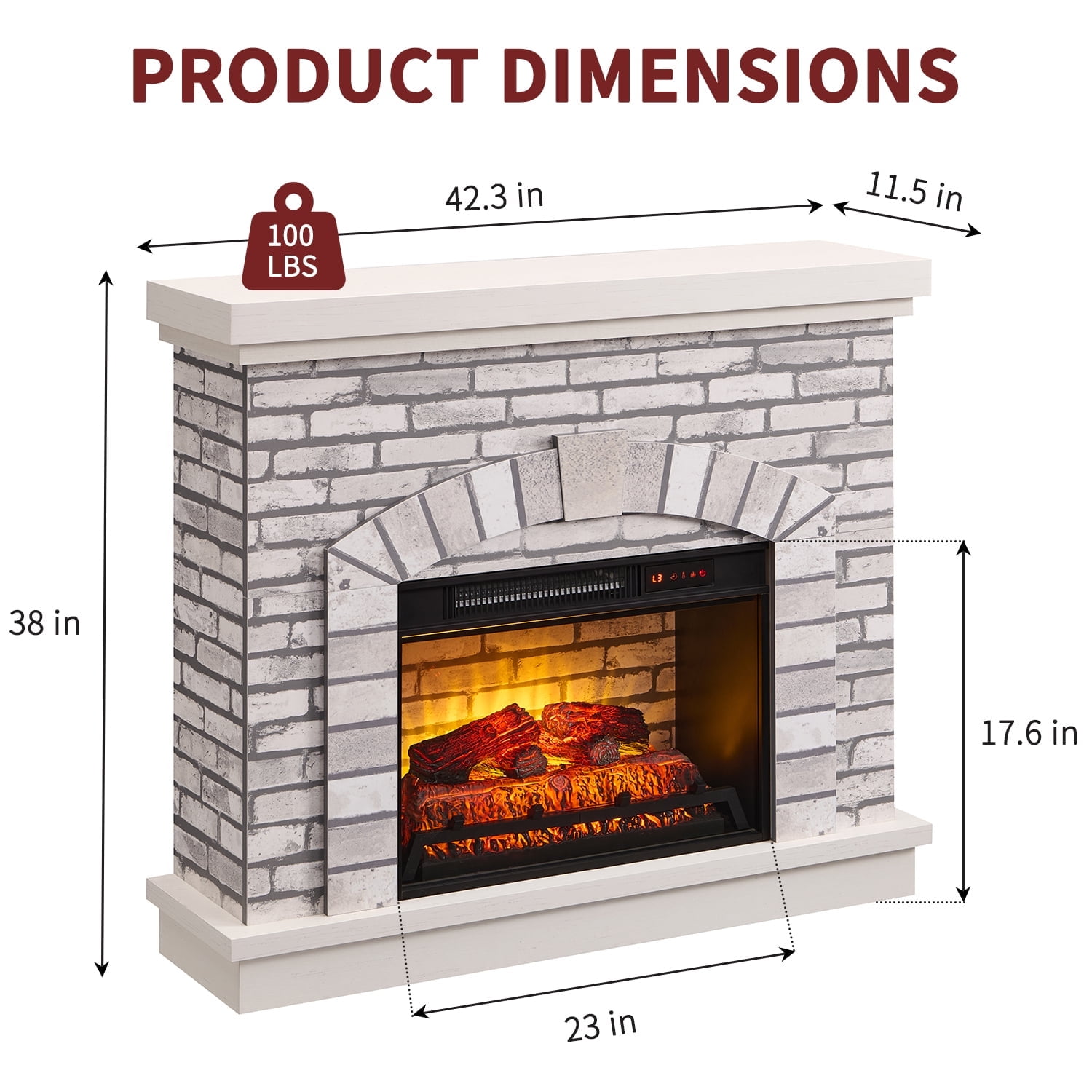 SinCiDo Electric Fireplace with Mantel for 42" TV Stand, Floor Standing Electric Indoor Fireplace