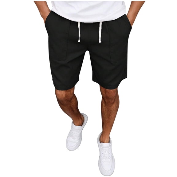 Mens Summer Casual Shorts Vintage Drawstring Elastic Waist Solid Color Short Pants Streetwear Fathers Day Gift