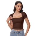 thumbnail image 3 of Women's Square Neck Tops Short Sleeve Crop Tops Workout Summer Clothes Casual Slim Fit T-Shirts, 3 of 6