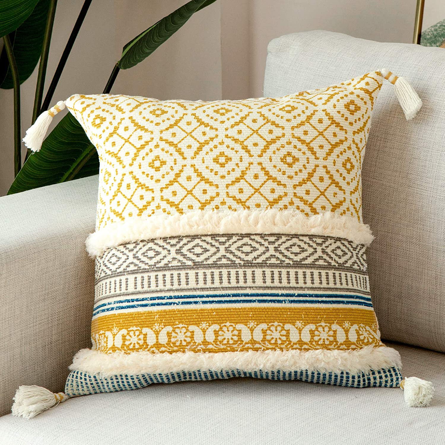 Moroccan Embroidered pillows Embroidered pillow cover Boho pillow cover Grey Pillow Farmhouse Decor living room Pillow Cover18x18 Boho