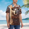 thumbnail image 3 of Honeii Fluffy Alpaca Mountain Meadow Print Men’s Hawaiian Shirt,Classic Button-Down Short Sleeve Shirt, for Beach, Vacation, and Outdoor Activities,3X-Large, 3 of 7
