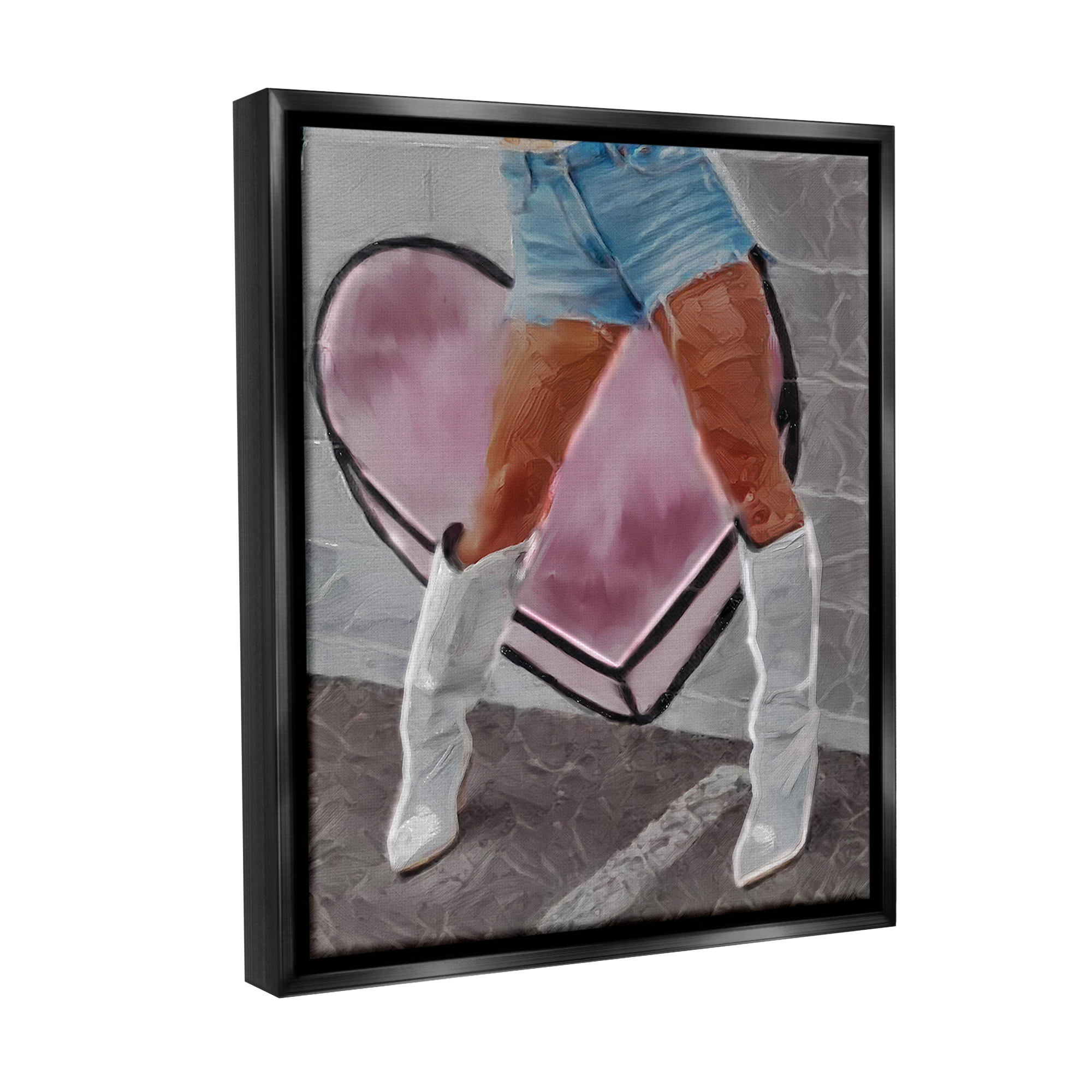 Stupell Industries Chic Cowgirl & Heart Beauty & Fashion Painting Black Floater Framed Canvas Art Print Wall Art, 25 x 31