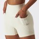 thumbnail image 2 of Pantalones cortos de yoga para mujer Medias deportivas de cintura alta Leggings de entrenamiento de secado rápido para mujer con bolsillos para correr Fitness Albaricoque S, 2 of 6