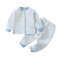 thumbnail image 3 of Loopsun Toddler Thermal Sets, Toddler Outfits Solid Round Neck Long Sleeve Top and Long Pants Fleece Lined Loungewear 2 Piece Set Sky Blue, 6-9 Months, 3 of 5