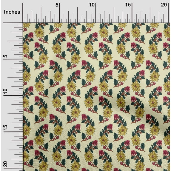oneOone Silk Tabby Fabric Leaves & Floral Block Fabric Prints By Yard 42 Inch Wide