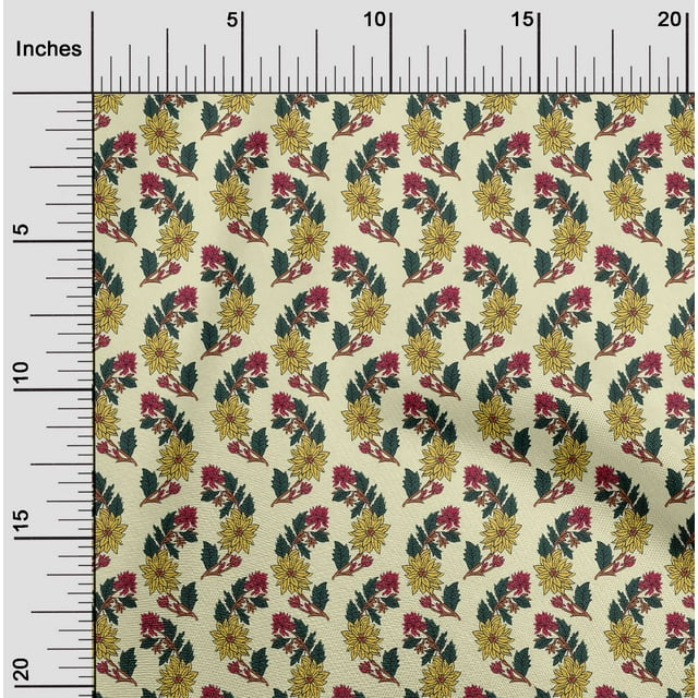 oneOone Cotton Poplin Fabric Leaves & Floral Block Print Fabric BTY 56 Inch Wide