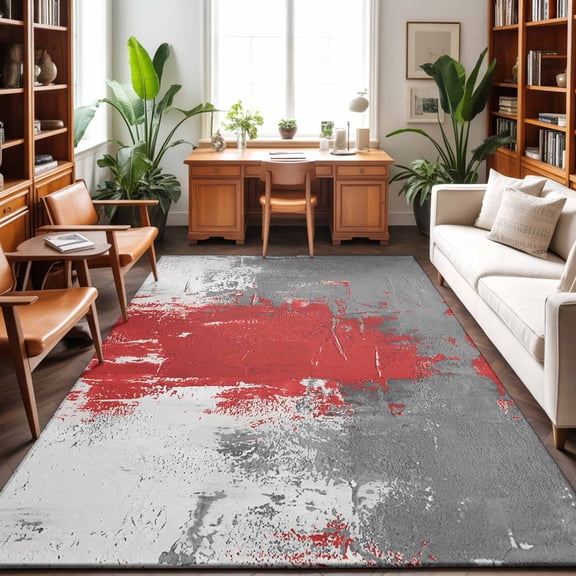 Area Rugs 5'x7', Red Cement Gray Carpet Runner Indoor Outdoor Rugs Home Decor Aesthetic, Modern Abstract Art Red Non Slip Mats Washable Accent Rug for Living Room Bedroom