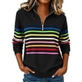 thumbnail image 3 of Winter Sweatshirt For Women Long-sleeved Stand-up Collar Half-zip Striped Loose Pullover Tops, 3 of 7