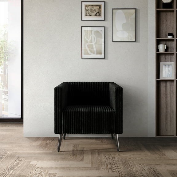 Castle Place Luxurious Corduroy Velvet Upholstered Armchair, Black