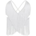 thumbnail image 5 of TiaoBug Women Salsa Latin Dance Top V-Neck Sleeveless Fringe Crop Top for Performance Competition White S, 5 of 6