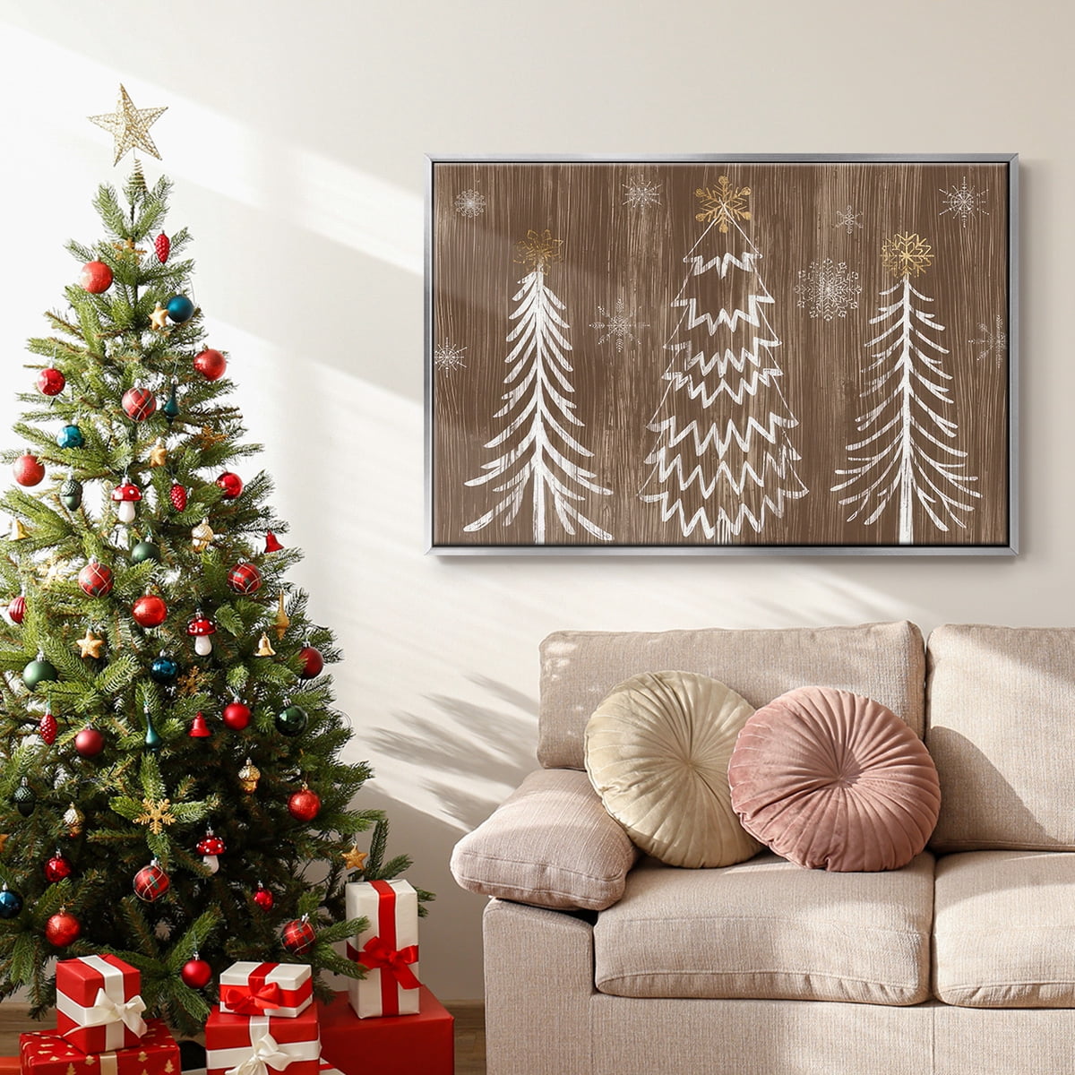 Barnwood Wonderland Collection A - Framed Gallery Wrapped Holiday Canvas - 27 x 41 - Silver Frame