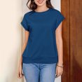 thumbnail image 5 of Summer Savings Clearance 2025! Loopsun Womens Summer Top, Tshirts for Women, Womens Casual Solid Short Sleeve Round Neck Pullover Top Navy XXL, 5 of 5