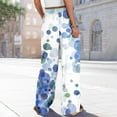 thumbnail image 4 of Women's Floral Print Palazzo Pants - High Waist Wide Leg Bohemian Summer Casual Trousers with Elastic Waist ,Light Blue,2XL, 4 of 7