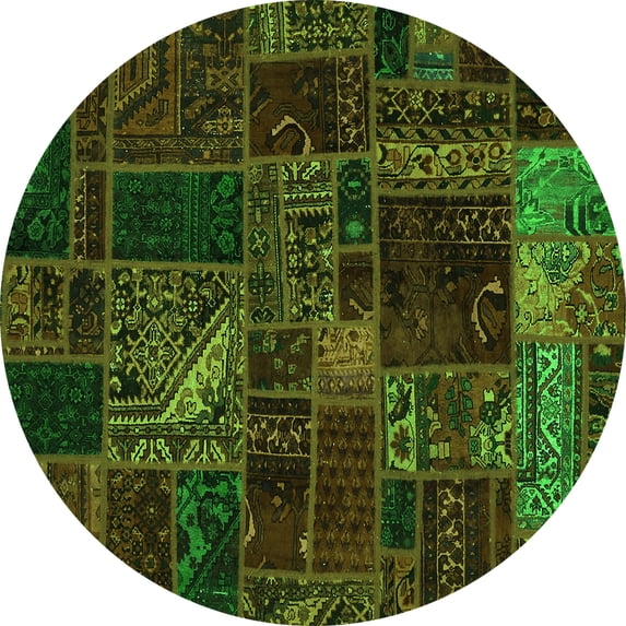 Ahgly Company Indoor Round Oriental Green Modern Area Rugs, 7' Round